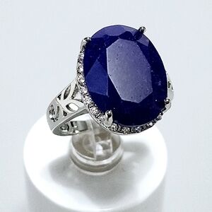 Sapphire Oval SILVER Ring Size 7